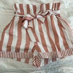 Wild honey rose gold and white striped tie shorts